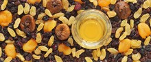 Brandied Dried Fruit. Mix Of Dried Fruits Soaking Up Brandy Or Rum. Concept For National Brandied Fruit Day.