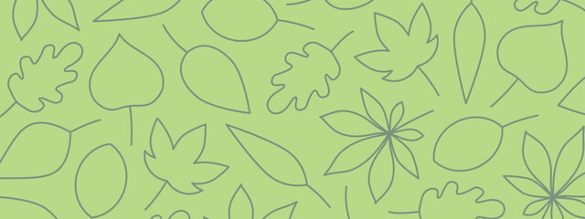 Wall Mural - banner with green leaves outlines- vector illustration