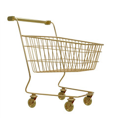 Golden shopping cart with transparent background 3d render illustration