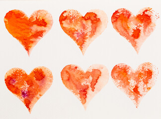 Wall Mural - Watercolor painted pink heart, on the white watercolor paper.