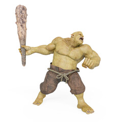 ogre beasty is attacking and holding a club side view