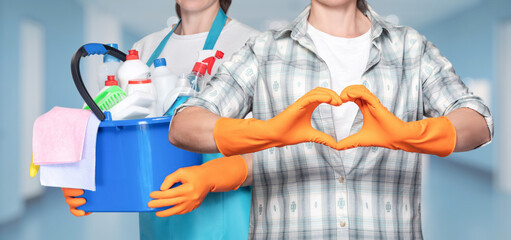 Wall Mural - Cleaners perform cleaning services with love .