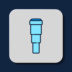 Sticker - Filled outline Spyglass telescope lens icon isolated on blue background. Sailor spyglass. Vector