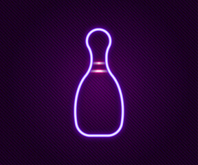 Wall Mural - Glowing neon line Bowling pin icon isolated on black background. Colorful outline concept. Vector