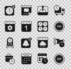 Sticker - Set Morning time, Time to sleep, Day, Sunrise, Calendar, spring, Alarm clock app mobile and zone clocks icon. Vector