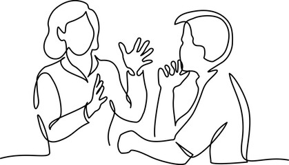 Wall Mural - business discussion of man and woman coworkers