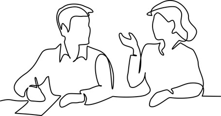 Wall Mural - business discussion of man and woman coworkers