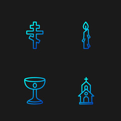 Wall Mural - Set line Church building, Christian chalice, cross and Burning candle. Gradient color icons. Vector