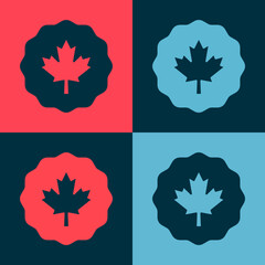 Poster - Pop art Canadian maple leaf icon isolated on color background. Canada symbol maple leaf. Vector