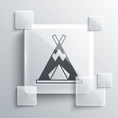 Poster - Grey Traditional indian teepee or wigwam icon isolated on grey background. Indian tent. Square glass panels. Vector