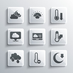 Wall Mural - Set Meteorology thermometer, Moon, Weather forecast, Cloud with rain, Location cloud, moon and icon. Vector