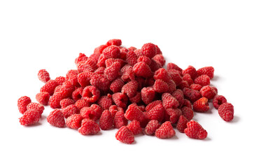 Wall Mural - Pile of ripe rasberries isolated on white background