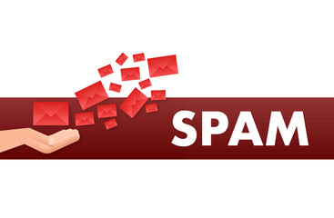 Sticker - No spam. Spam Email Warning. Concept of virus, piracy, hacking and security. Envelope with spam. Vector illustration.