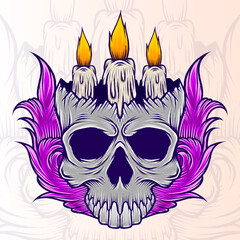 Wall Mural - Candle on Skull Illustration