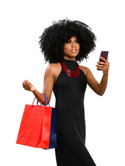 Wall Mural - woman holds shopping bags sales and a cell phone