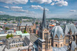 Cityscape of Aachen (Germany). Aerial view of Aachen Cathedral (German: Aachener Dom) with Katschhof square and Town Hall (Rathaus) in background