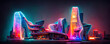© New World Art Design - skyscrapers with neon lights of the future that are eye-catchingly beautiful, specially designed metaverse city design with curved corners , the smart city of skyscraper , future city