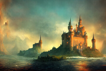 Beautiful castle sea illustration