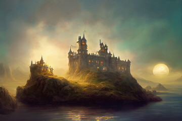 Beautiful castle sea illustration