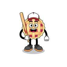 Apple Pie Mascot Cartoon As A Baseball Player