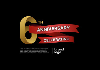 6 years anniversary logo with gold and red emblem on black background