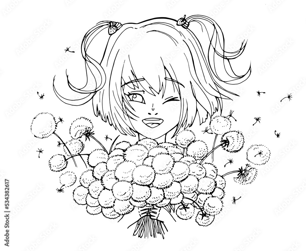 vector coloring page with cute cartoon anime girl. avatar, line art ...
