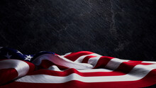 Premium Banner For Veterans Day With USA Flag, Black Slate Background And Copy-Space.