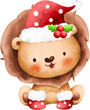 Cute lion wearing Santa hat and Christmas ornaments