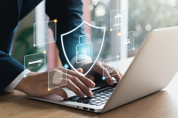 Wall Mural - cybersecurity business information protection technology, privacy to protect personal data, lock ico