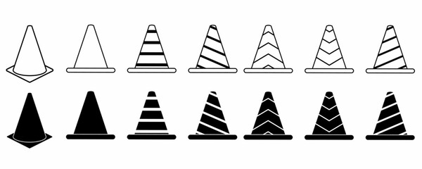 outline silhouette road traffic cone icon set isolated on white background.traffic cone vector illus