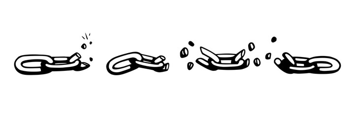 Wall Mural - broken chain with shatters as symbol of strength and freedom. sketch of metal chains. vector illustr
