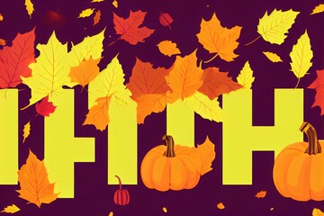 Canvas Print - Autumn sale promotion banner template with space for text. Aesthetic background. Tree with red, yellow leaves, orange pumpkins, gifts and shopping bags on the grass. Bright 3d fall illustration.