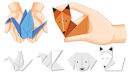 Poster - Origami animals on white background