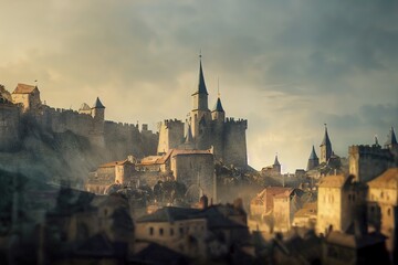 Sticker - Medieval town with castle