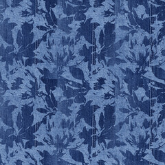 Floral blue navy denim effect flax fiber natural pattern detailed woven linen grunge texture . Organic fibre weave fabric surface material effect style design