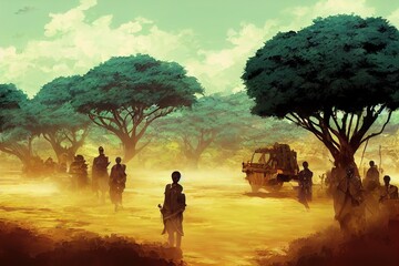 Canvas Print - Democratic Republic of the Congo , anime style, day time, anime