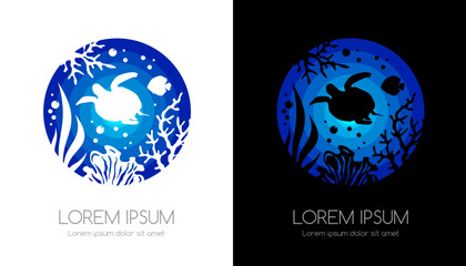Wall Mural - Sea emblem. Underwater tropical life icon. Sign for oceanarium, aquarium or travel company.