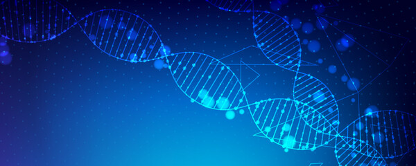 Technology and biology abstract background with dna, molecules and digital structure. Medical data vector illustration.