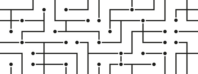 Fototapete - Network circuit board connect dots and lines background template. Database technology blockchain graphic vector.