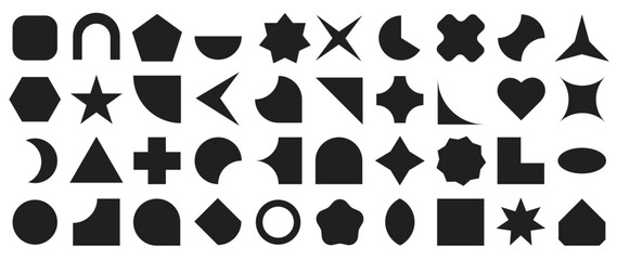collection of geometric shapes on white background. abstract black icon element of star, sparkling, 
