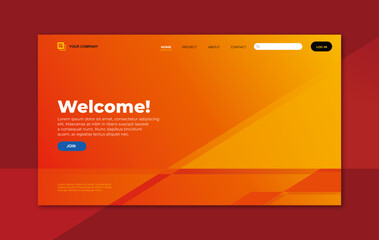 Wall Mural - Landing page template with triangle geometry shape on orange background for website home page