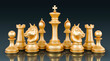 © alexlmx - Golden chess figures on dark background, 3D rendering