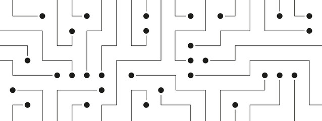 Fototapete - Digital network circuit board connect dots and lines banner background template.  Blockchain technology database graphic vector.
