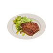 © Nana - Beef steak with vegetables. Watercolor hand drawn vector illustration, isolated on white background.