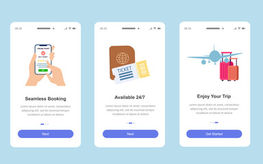 Wall Mural - Online travelling service onboarding mobile app screens banner template design. UI UX design. vector illustration.