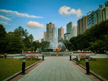 Fountain In The Middle Of The Botanical And Zoological Gardens. The Hong Kong Zoological And Botanical Gardens Is One Of The Oldest Zoological And Botanical Centres In The