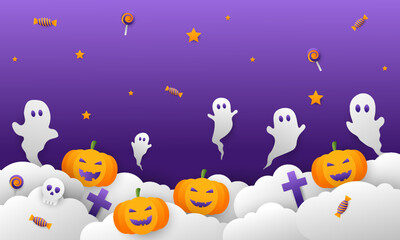 Poster - Halloween day vector illustration with pumpkin, candy and ghost elements