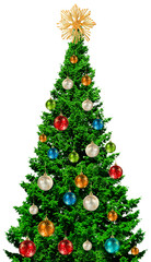 Wall Mural - green christmas tree with colorful glass balls isolated