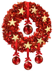 Wall Mural - red christmas garland wreath with glass balls and stars isolated