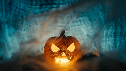 Wall Mural - Angry halloween pumpkin in the night